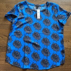 Ann Taylor Vibrant Blue Blouse with Black Leaf Design
